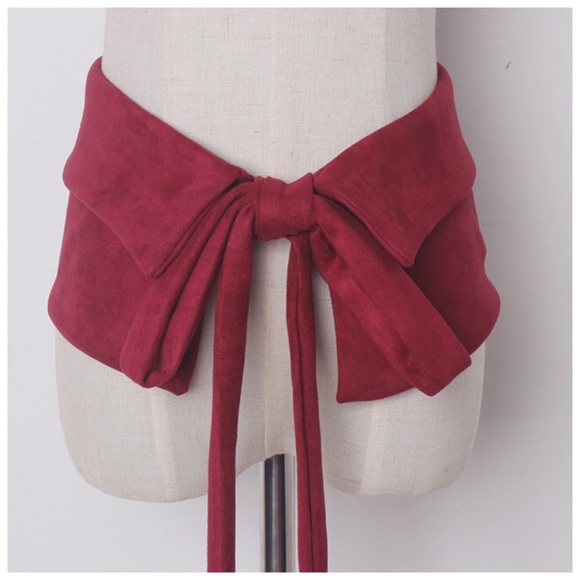 Burgundy Red Microfiber Faux Suede Wide Tie Belt - Picture 3 of 4